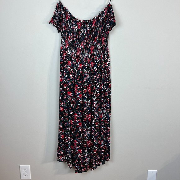 Lulu's Maxi Dress XL Black Floral Off the Shoulder Maxi Side Slits Romantic New - Picture 15 of 15